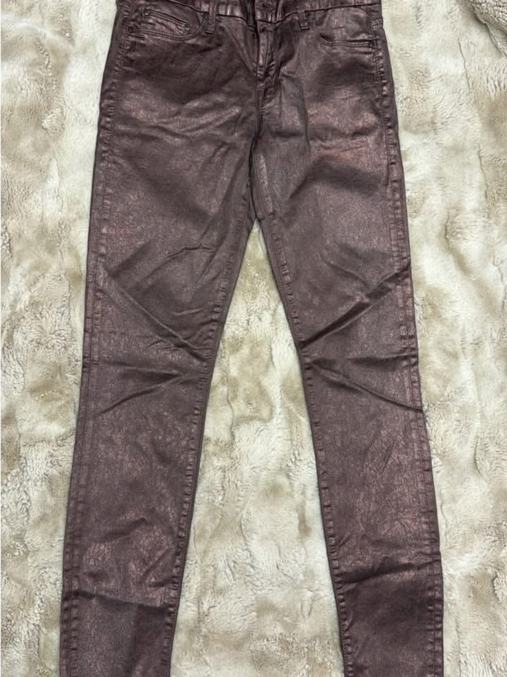 MOTHER Men's Metallic Burgundy Skinny Jeans